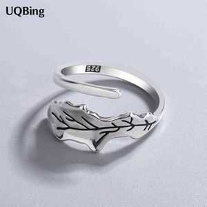 925 Sterling Argent Feuilles Motif Ouvrir Anneaux réglables pour femmes Bijoux Cadeaux G1125