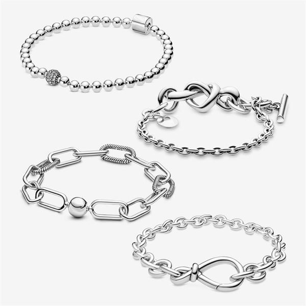 Pulseras de cadena de eslabones de plata esterlina 925 para mujer Fit Pandora Charm Fashion Classic Beads Knot Heart T-Chain Tie pulsera 11 Qua208b