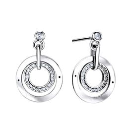 925 Sterling Silver Logo Double Circle Pendant Stud Boucles d'oreilles avec boîte d'origine pour Pandora CZ diamant Femmes Filles Bijoux De Mariage Boucles D'oreilles De Fiançailles Ensemble