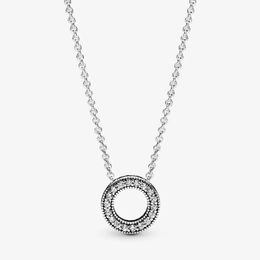 925 Sterling Silver Logo Pave Circle ketting voor Pandora CZ Diamond Wedding Party sieraden voor vrouwen Girlferen Gift Link Designer kettingen met originele doos