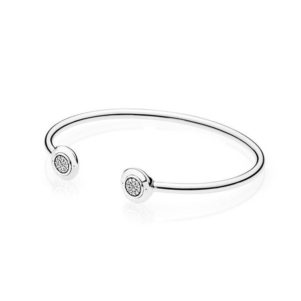 Bracelets en argent sterling 925 avec logo pavé pour Pandora, bijoux de mariage étincelants pour femmes, cadeau de petite amie, bracelet ouvert avec boîte d'origine
