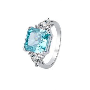 Bague solitaire topaze bleue de Londres en argent sterling 925 pour femme (5,0 carats, taille émeraude 14 x 14 mm), pierre précieuse de naissance, disponible