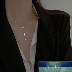 925 Sterling Silver Long Strip Clignotant Diamant Rond Double Collier Dames Clavicule Chaîne Exquis Bijoux Fête De Mariage Acce Usine prix conception experte