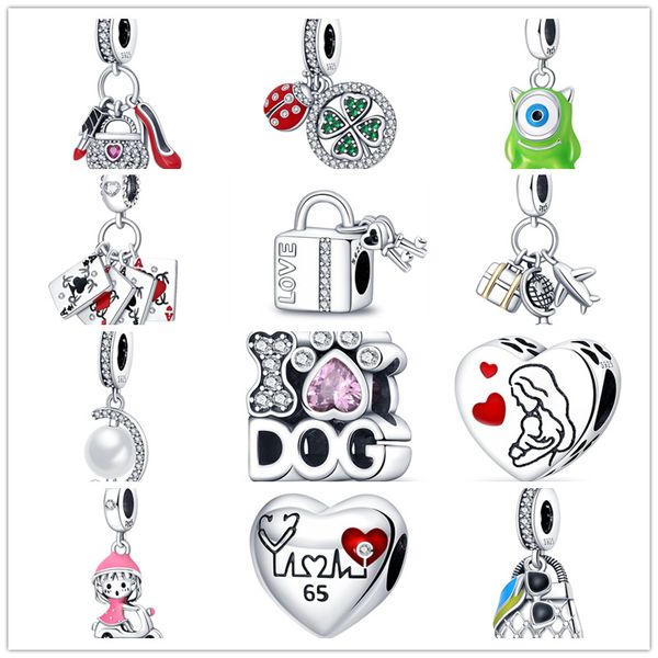 925 Sterling Silver Loose Beads Family Series Love Heart Charm Pendentif DIY Original Convient pour Pandora Charms Garçons Filles Classique Bracelet Dames Cadeau Bijoux