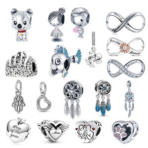 925 Sterling Silver Perles Lâches Coeur Chien Fleur Garçon Fille Charmes Fit Pandora Bracelets Femmes DIY Fine De Luxe Bijoux Dames Cadeau