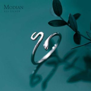925 Sterling zilveren mooie slangvorm open verstelbare vinger ring voor vrouwen eenvoudige fijne sieraden meisje geschenk 210707