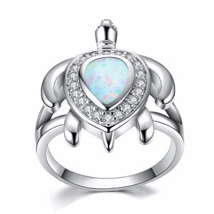 925 Sterling zilveren luxe kristalringen blauw / wit vuur opaal schildpad ringen voor vrouwen