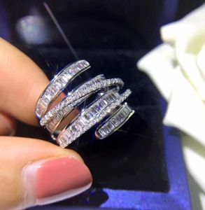 925 Sterling Silver Luxury Lovers Ring geometrische lijnen vol met diamanten ring vrouwelijke cocktailparty highend accessoires hele6926491