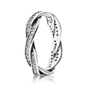 925 Sterling Silver Mark Sparkling Twisted Lines Ring Women Girls Designer Jewelry Original Box Set voor Pandora Rings