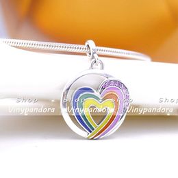 Argent sterling 925 ME Rainbow Heart of Freedom Médaillon Charm Perle uniquement compatible avec les bijoux européens Pandora Me Type Bracelets Colliers