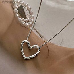 925 Sterling Silver Minimaliste Creux AMOUR Coeur Collier pour Femmes Couples Géométrique Clavicule Chaîne Parti Bijoux Cadeau L230704