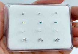925 STERLING Silver Mix Piercing Fashion Nose Stud Nostril Jewelry 12pcs Pack Gift For Women9092627