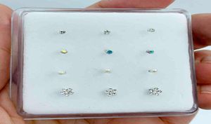 925 STERLING Silver Mix Piercing Fashion Nose Stud Nostril Jewelry 12pcs Pack Gift For Women2227622