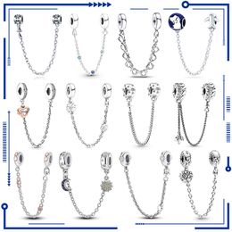 925 modelos de plata esterlina Zircon Cadena de seguridad Charms Bead Fits Original Pandora Bracelets Charm Dangle DIY Jewelry envío gratis
