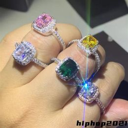925 prata esterlina moissanite certificado diamante anel de casamento para mulheres noivado quadrado colorido pedra preciosa zircão moda anéis277v