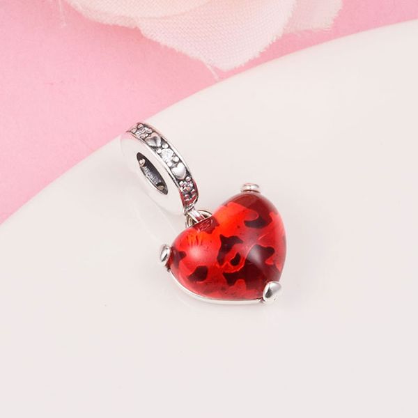 925 Sterling Silver Mouse Kiss Red Murano Glass Dangle Bead se adapta a la joyería europea Pandora Style Charm Pulseras