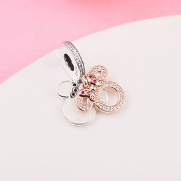 925 Sterling Silver Mouse Mum Silhouet Dubbele Dange Bead past Europese sieraden Pandora Style Brapbanden