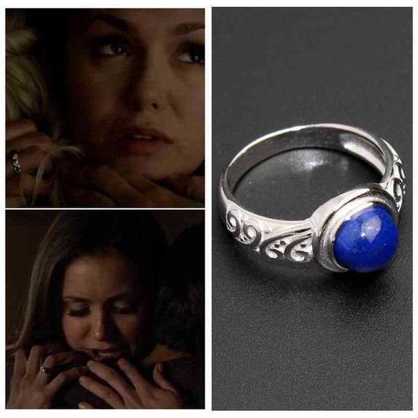 Film en argent sterling 925 « The Vampire Diaries » Elena Gilbert a inspiré la bague lumière du jour en vrai lapis-lazuli