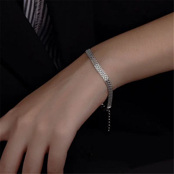 925 Bracelet de bracelet à charme réglable multicouche en argent sterling simple pour femmes Gift de fête de bijoux 231221