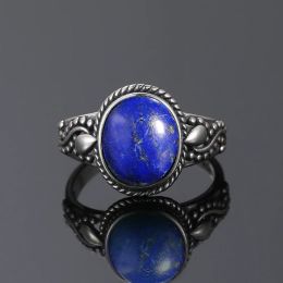 925 argent sterling argent naturel grand ovale naturel lapis lazuli ring