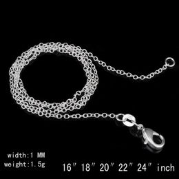 Collier en argent Sterling 925, chaîne Rolo O, bijoux 1mm 16 ''-24'', argent 925 DIY Chai192j