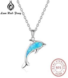 925 Sterling zilveren kettingen hangers schattige dolfijnvorm blauw opaal ketting 925 sieradencadeau voor vrouwen lam hub fong 210929271H6161524