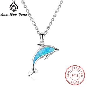 925 Collares de plata esterlina Colgantes Forma de delfín lindo Collar de ópalo azul 925 Regalo de joyería para mujeres (Lam Hub Fong) 210929