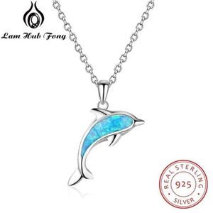 925 colliers en argent Sterling pendentifs mignon dauphin forme bleu opale collier 925 bijoux cadeau pour les femmes Lam Hub Fong 210929283K