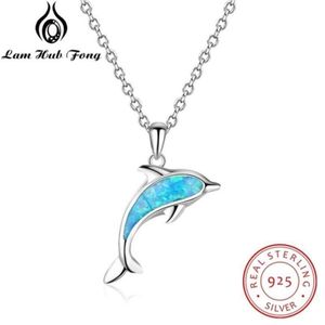 925 Sterling Zilveren Kettingen Hangers Leuke Dolfijn Vorm Blauwe Opaal Ketting 925 Sieraden Cadeau voor Vrouwen Lam Hub Fong 210929282J