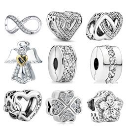 925 Sterling Silver New Fashion Charm Perles en forme de cœur en argent sterling 925, accessoires brillants, compatibles avec le bracelet Pandora original