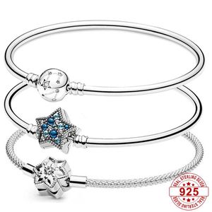 925 Sterling Silver New Fashion Women armband, rits met sterren en sterrenstelsel, glinsterende sneeuwvlok kralen, handgemaakte sieraden