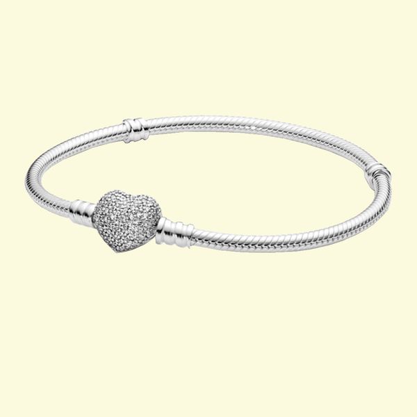 Bracelet en argent Sterling 925 pour femmes, nouvelle mode, chaîne serpent brillante en forme de cœur, Compatible avec les perles originales et les cadeaux d'anniversaire