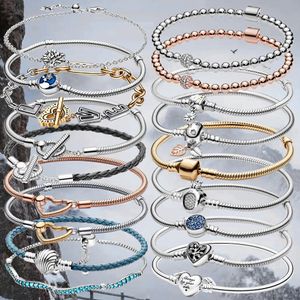 925 Sterling Silver New Fashion Women hartvormige zilveren armband, muisknop armband, meerdere slangenketens, origineel