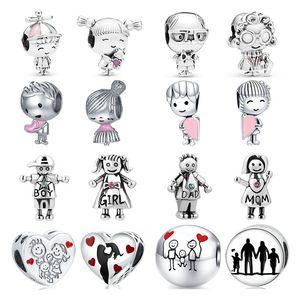 925 Sterling Silver New Fashion Femmes Pandora Charm Perles Famille Grand-père, Grand-mère, Papa, Maman, Garçon, Fille Convient pour Bracelets et Bracelets