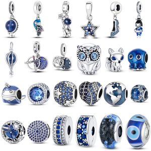 925 Sterling Silver New Fashion Femmes Pandora Charm Perles Blue Ocean Summer Style Swinging Starfish Octopus Dolphin Bead Charm Convient pour Bracelets et Bracelets