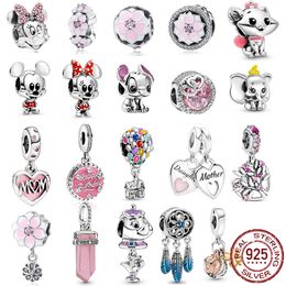 925 Sterling Silver New Fashion Women Pendant, roze hartvormige kralen, bloemen, ballonnen, liefde, compatibel met de originele Pandora-armband, handgemaakte sieraden