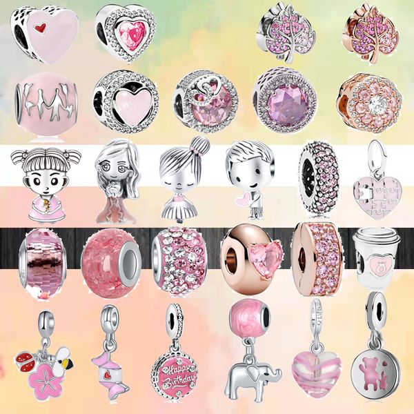 925 Sterling Silver Nouvelle Mode Femmes Charme Rose Jupe Courte Fille Voiture Popcorn Gâteau Fleur Pendentif Perles Convient pour Original Pandora