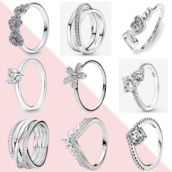 925 Sterling Zilver New Fashion Women's Love Shining Polished Line Ring Geschikt voor originele Pandora, een speciaal cadeau voor vrouwen