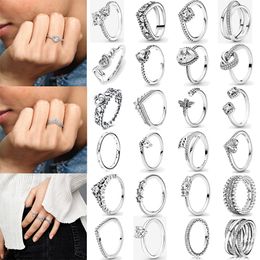 925 Sterling Zilver New Fashion damesring Original Crown Love Skew Bone Engagement Silver Crystal Ring Geschikt voor Original Pandora, een speciaal cadeau voor vrouwen