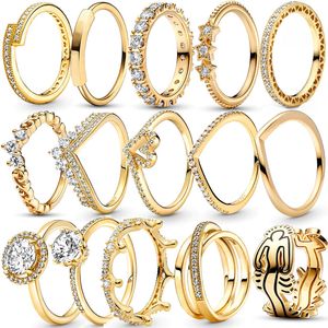 925 sterling zilver nieuwe mode damesring nieuwe gouden ring zirkoon fonkelende prinses wishbone hartring geschikt voor originele Pandora, een speciaal cadeau voor vrouwen