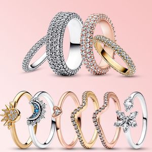 Bague pour femme en argent sterling 925 avec une vague étincelante avec une seule rangée d'anneaux adaptée à l'original Pandora, un cadeau spécial pour les femmes