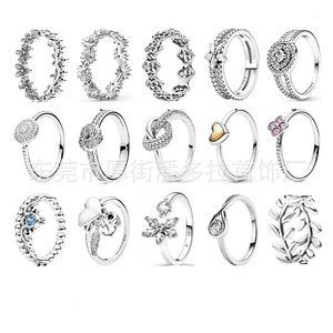 925 sterling zilver nieuwe mode vrouwen ring waterdruppel diamant stijl roze klavertje vier bloem paar ring geschikt voor originele pandora, een speciaal cadeau voor vrouwen