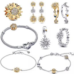 925 Sterling Argent Nouveau Soleil Charms Bracelet pour Femmes Designer Bijoux Soleil Lune Boucles D'oreilles Bague Perles Chaîne Bracelet DIY Fit Pandoras Colliers Cadeaux De Mode