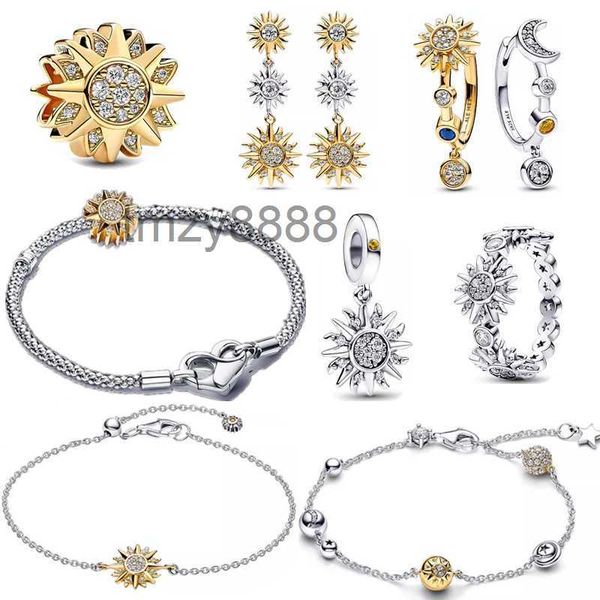 925 Sterling Silver New Sunshine Charms Pulsera para mujer Diseñador Joyería Sol Luna Pendientes Anillo Granos Cadena DIY Fit Pandoras Collares Regalos de moda J6X2