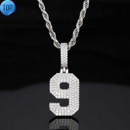 925 Numéro en argent sterling Diamond Pendant Initiales chanceuses 0-9 Colliers avec des bijoux de chaîne de pendentif Hip Hop Mensanite Hip Hop