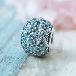 Estrella de mar oceánica de plata esterlina 925 con menta escarchada y abalorio de zirconia transparente Se adapta a las pulseras de dijes de joyería de estilo Pandora europeo