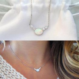 925 Sterling Silver Opal Gemstone Jewelry Gold Silver Couleur Silate Silate Silver Stone Oval Stone Thin Chain Simple Stone Design N286R