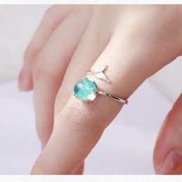 925 argent sterling ouvert bleu cristal sirène bouchons bulles pour les femmes de déclaration de filles bijoux de taille réglable d'anneau doigt xmas9275663