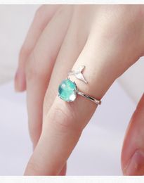 Anillos de burbuja de sirena de cristal azul abierto de plata de ley 925 para mujeres y niñas, joyería llamativa de regalo, anillo de dedo de tamaño ajustable xmas1606374