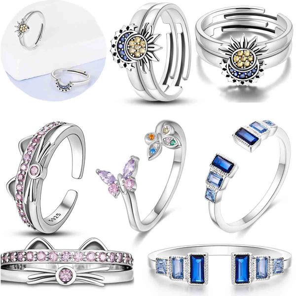 Anillo de Plata de Ley 925 con boca abierta, 13 diseños, anillos de mariposa de gato rosa para mujer, anillos de plata 925 originales, regalo de joyería de marca